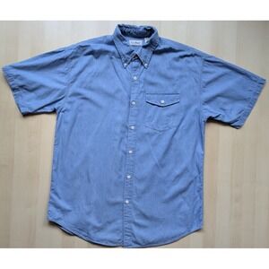 LL Bean 100% Cotton Blue Denim Short Sleeve Button Down Sz L